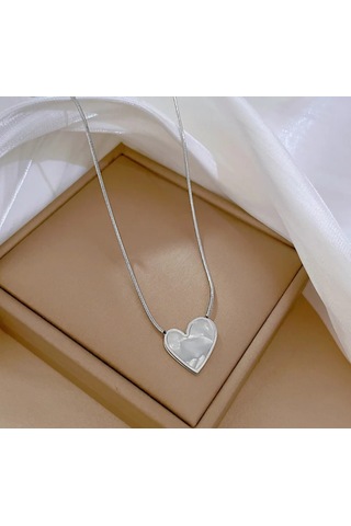 Kadın Sedef Kalp Gümüş Renk 316l Çelik Kolye Çelik