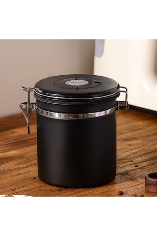 Folinda 1.8l Siyah 304 Paslanmaz Çelik Muhafaza Kavanozu, Kuru Gıda/çay/fıstık Saklama, Hava Emici Valf Ve Kaşık İçeren Taze Saklama Kutusu Diğer