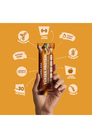 Yer Fıstıklı Ve Kakaolu Yüksek Proteinli Bar, Şeker İlavesiz 40 Gr X 12 Adet