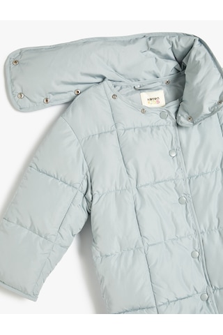 Koton Oversize Şişme Mont Çıtçıt Dik Yaka Detaylı Kapitone Mavi 5wkg00030aw Mavi