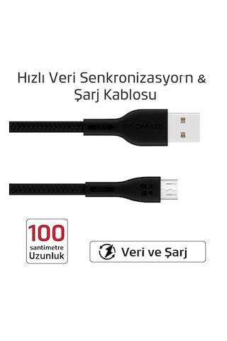 Hasır Örgülü 2.4a Micro Usb 1 Metre Hızlı Şarj Ve Data Kablosu