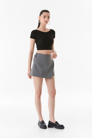 Fullamoda Gabardin Yandan Fermuarlı Şort Etek 24ygb7114202576-füme 24YGB7114202576-Füme