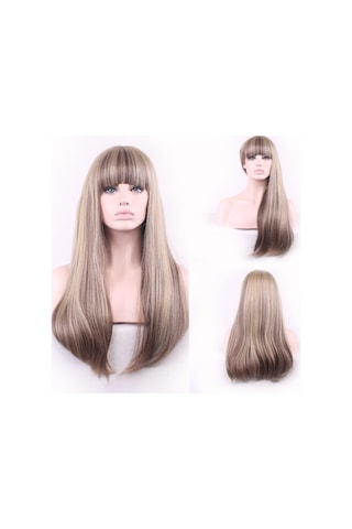 Qi Perçemli Açık Sarı Uzun Düz Kadın Peruk