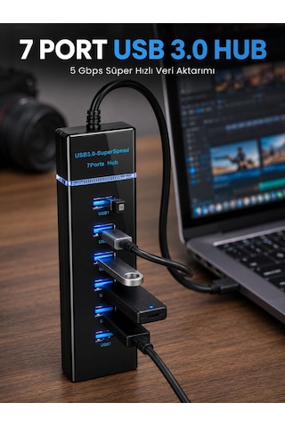 7 Port Usb 3.0 Çoklayıcı Hub 5gbps Veri Aktarım Adaptörü - Bayi Depom ...