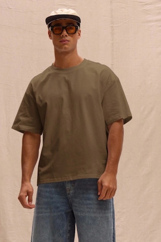 Erkek %100 Organik Pamuklu Kalın Dokulu Comfort Fit Bisiklet Yakalı T-shirt Kahverengi