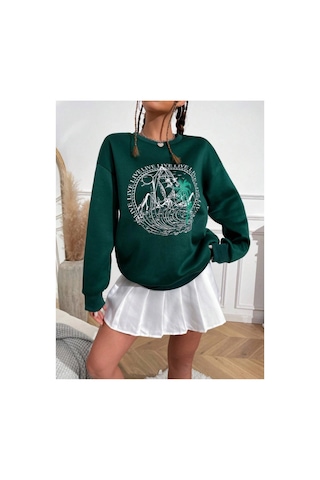 Tarzsokak Haki Live Özel Renkli Oversize Bisiklet Yaka Pamuklu Sweatshirt Haki