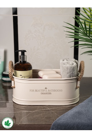 İp Kulplu Baton Metal Banyo Düzenleyici, Banyo Organizeri For Beautiful Bathrooms Organizer Baskı - Krem Krem