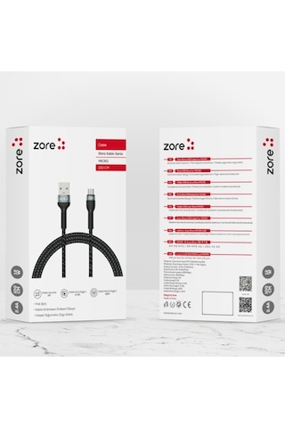 Zore Shira Serisi Micro Usb Kablo 1 Metre-Siyah-Siyah