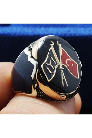 Vog Iyı Ve Ay Yıldız Sancaklı Lüks Model 925 Ayar Gümüş Erkek Yüzük