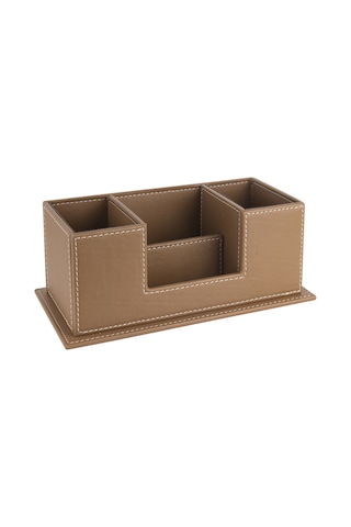 Masaüstü Deri Organizer Kalemlik 4 Gözlü Desktop Organizer Rainbow Vegan 10x12x25 Cm. Vizon