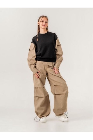 Zekids Kız Çocuk Takma Kemerli Gabardin Pantolon-14222 Kahverengi