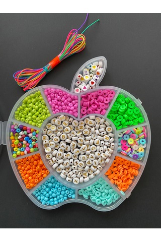 Elma Desenli Kutuda Kum Ve Fimo Takı Yapım Hobi Seti Kendin Yap