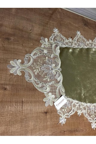 Gelin Çeyiz Yeşil Kadife Dantelli Runner