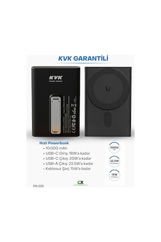 Kablosuz Şarj Destekli Powerbank Siyah -10.000 Mah 22,5w