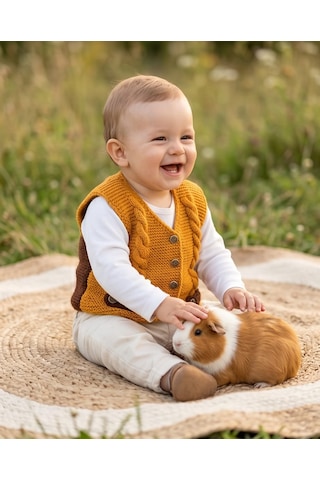 Busako Baby Ta-001 El Örgüsü Bebek Efe Yeleği/yelek-bebek-çocuk Kahverengi
