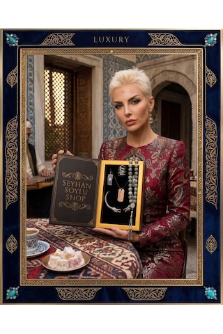 Luxury Seri Özel Tasarım Kitap Kutulu Kadın Takı Seti Ve Tesbih Kombin - Kolye Küpe Yüzük Bileklik Ekstra Boncuk Bileklik 6 Parça Hediyelik - Doğum Günü Yıl Dönümü Sevgililer Günü Gösterişli Hediye - L-00119 Bakır