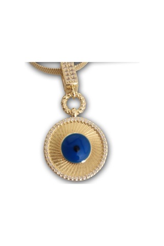 Uzel İtalyan Zincirli Mavi Boncuk Gözlü Kolye Mavi