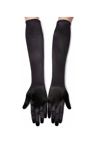 Siyah Renk Likralı Dirseğe Kadar Uzun Kumaş Eldiven 40 Cm