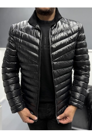 Avni Ceylan Erkek Parlak Şık Slim Fit Kışlık Şişme Mont Siyah