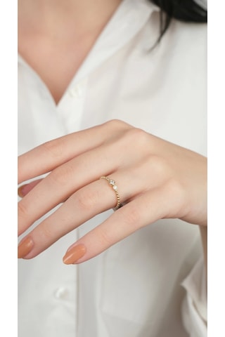 14 Ayar Altın Toplu Taşlı Minimal Yüzük Gold