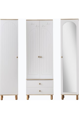 Dejavu Asklıklı Çekmeceli Ayakkabılık Portmanto 160x40x204cm Beyaz