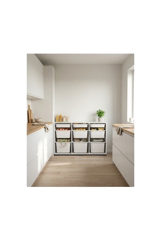 Nest 9 Sepetli Düzenleme Dolabı 3 Büyük, 3 Orta, 3 Küçük Sepetli Y:81 G:132 D:30 Cm / Beyaz