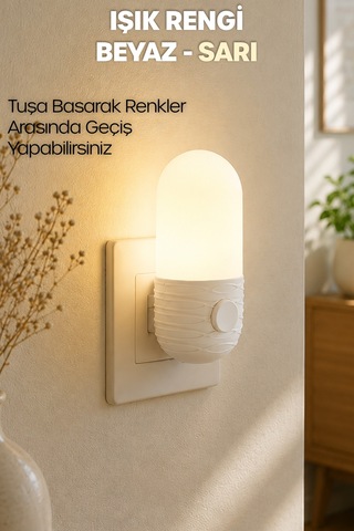 Gece Lambası Elips Tip 2 Mod Sarı-beyaz Işık Tuşlu Koridor Hol Işığı Uyuma Işığı Beyaz K7064