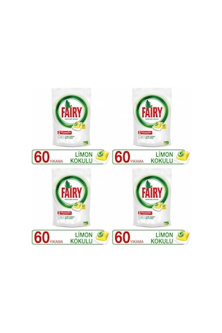 Fairy Hepsi Bir Arada Limon Kokulu Bulaşık Makinesi Deterjanı 4 x 60 Tablet