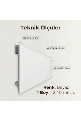 Espumo Kompozit Süpürgelik 10 cm Beyaz | Suya Dayanıklı Parke Duvar Süpürgelik 2,40 m ESP401