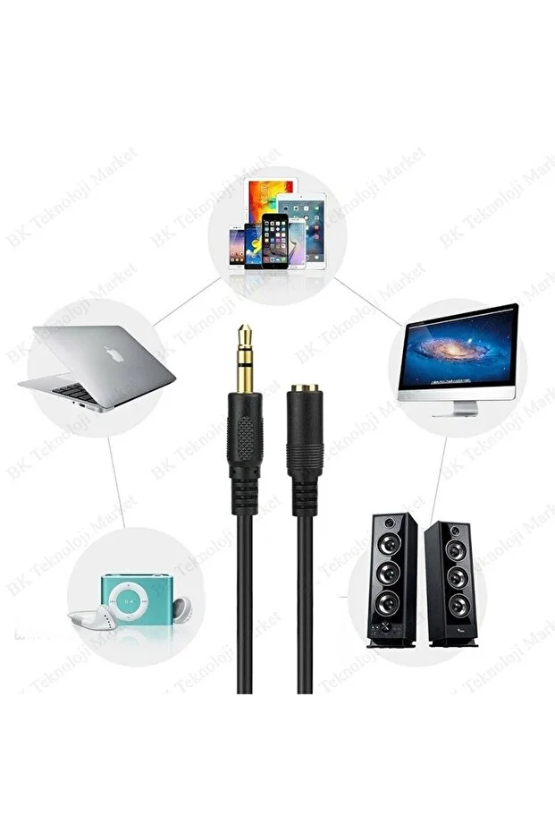 5 Metre 5mt 3.5mm Stereo Uzatma Kablosu Aux Extension Dişi Erkek 3.5mm Ses Kablosu 3.5mm Stereo Fiş - Jack Uzatma Kablosu Erkek - Dişi