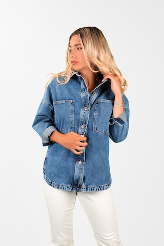 Oversize Kadın Jean Ceket Mavi