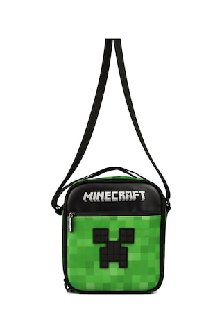 Minecraft İki Bölmeli Erkek Çocuk Okul Beslenme Çantası Minecraft Kabartmalı - Siyah - Yeşil - 26611