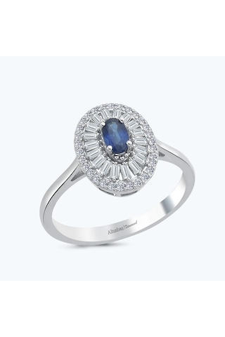 Altınbaş Pırlanta Safir Baget Yüzük Erm924s-14k Beyaz Altın