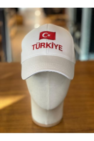 Türkiye Bayrak Nakışlı Pamuklu Unisex Cap Şapka Beyaz