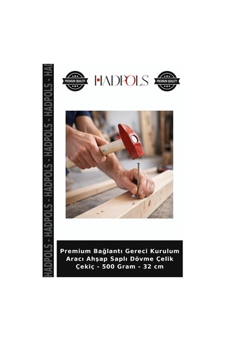Premium Bağlantı Gereci Kurulum Aracı Ahşap Saplı Dövme Çelik Çekiç - 500 Gram - 32 Cm