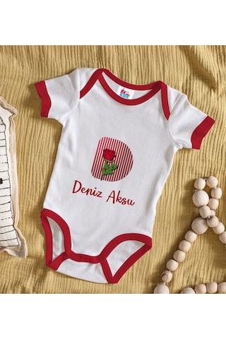 Bk Gift Bk Kids Kişiye Özel Harfli Kırmızı Bebek Body Zıbın-8 Çok Renkli