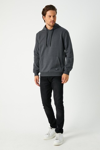 Mmetalic Erkek Antrasit Basic Kapüşonlu Regular Fit Normal Kesim 2 İplik Kumaş Günlük Sweatshirt Antrasit