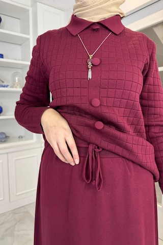 Rabia Şamlı Kumsal Triko Takım Bordo Normal