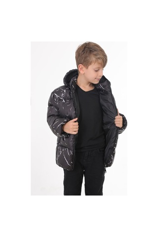 Erkek Çocuk Siyah Çıkabilir Kapüşonlu Su Ve Rüzgar Geçirmez Cepli Kışlık Şişme Mont Siyah