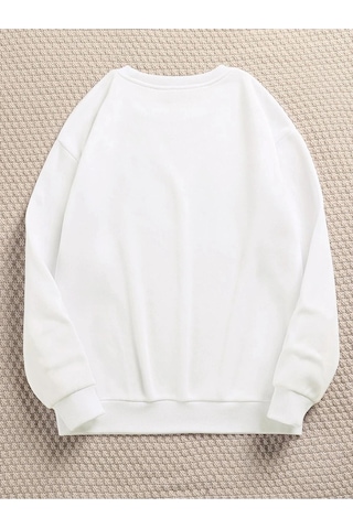 Startmore Adrift Adrif Minimal Kalp Renkli Oversize Bisiklet Yaka Pamuklu Sweatshirt Beyaz Beyaz