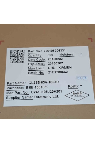 C241j105j20a201 1mf 63v 5mm Polyester Kondansatör 30 Adet