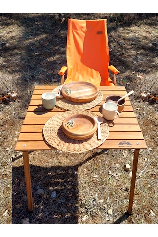 Joyfull Turtle 70x70x60 Cm Ahşap Katlanır Rulo Kamp, Piknik, Balk Kahverengi