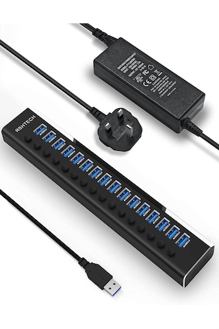 Alüminyum 16 Port Usb 3.0 Data Hub Çoğaltıcı 12w 8.3a Tr Adaptör