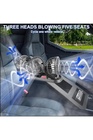 Atay Garage 3 Kafalı Vantilatör 12 Wolt Çıkışlı Arabada Karavanda Evde Kullanıma Musait