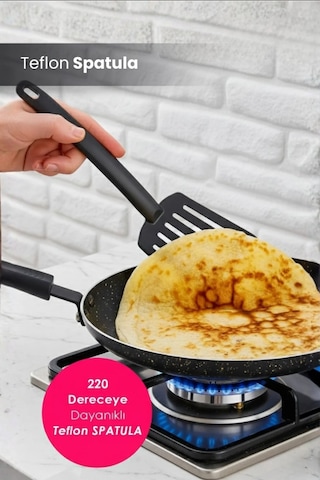 Yanmaz Yapışmaz Yüksek Isıya Dayanıklı Teflon Spatula - Servis Spatulası Siyah