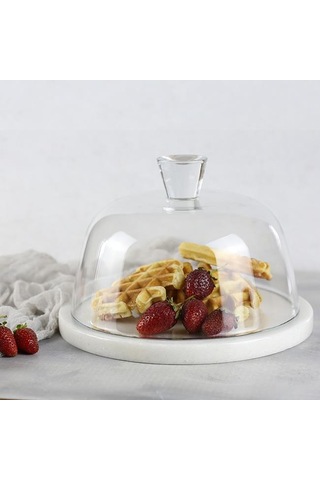 Akayev Mermer 25 CM Beyaz Kalın Cam Fanus