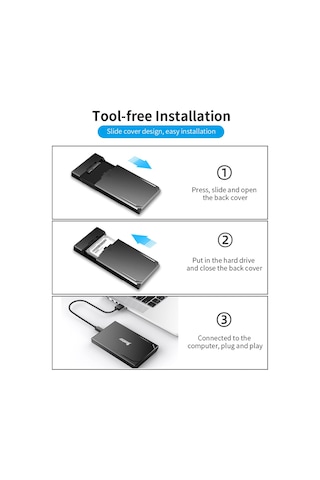 Moveevo Cool-fish K801 2.5 İnç Type-c 3.1 Sata Dış Hard Disk Kutusu, 10gbps Hızlı Transfer, Araçsız Kurulum, Windows/mac Uyumlu