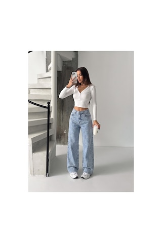 Bluemarlin Buz Kar Taşlı Bol Paça Tam Kalıp Denim Kot Pantolon Buz Kar