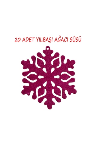 Yılbaşı Ağacı Süsü Kar Tanesi 20 Adet 3 Mm Keçe 6x6,5 Cm