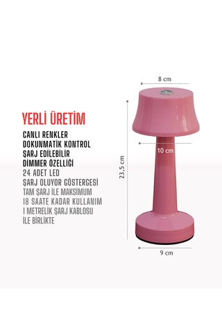 Zenlight Metal Dokunmatik Şarjlı Masa Lambası Pembe
